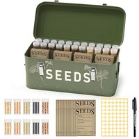 Orionstar Seed Storage Organizer, Metal Seed Saving Box with Lid, 30 Slots, 4 Compartments with Safety Locks, Includes 30 Seed Envelopes, Marker Pen,