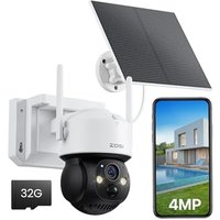 ZOSI 4MP Wireless Solar Security Camera Outdoor with 32GB Local Storage, 10050mAh Battery Powered CCTV Camera, 360°Pan-Tilt View, PIR Motion Detectio