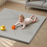 Sofoliana Vegan Leather Baby Play Mat, 127x127cm Thicken Foam Cushioned & Waterproof Playpen Mat for Infants and Toddlers, Large Tummy Time Mat for Tu