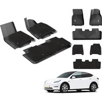 3W Floor Mats For Tesla Model Y 2021 2022 2023 2024 with Carpets on TOP, TPE Dog Friendly Mats, Custom Fit Tesla Model Y Car Liner, All Weather Waterp