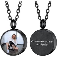 PROSTEEL Customized Photo Memorial Cremation Ashes Urn Pendant Necklace -Stainless Steel Gold Plated Keepsake Jewelry round-black
