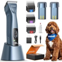 oneisall Dog Clippers Professional for Thick Hair with Dual Battery, Low Noise 2-Speed Dog Grooming Clippers for Long Curly Matted Hair with Metal Com