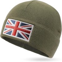 Outdoor Shaping UK Flag Tactical Beanie Recycled Fleece Material Sustainable Warm Ideal for Hiking and Tactical Use Military Green