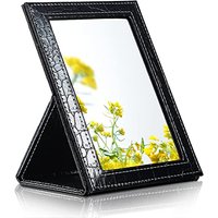 EIGSHOW Portable Folding Mirror Small Travel Makeup Mirror with Stand and leather cover - Black