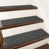 COSY HOMEER 15 Pack Full Edge Wrapping Stair Carpet Treads,70x22 CM Non-Slip Stair Tread Runners for Indoor Wooden Steps Stairs Soft Polyester, Easy C