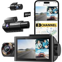 WOLFBOX i07 3-Channel Dash Cam with Built-in WiFi GPS, 4K+1080P+1080P Triple Camera, 3" LCD, 32GB Included, IR Night Vision, 24H Parking Mode