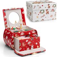 Vlando Christmas Gifts, Girls Jewellery Box with Ballerina, Music Box with Gift Box, for Kids, Childrens, Womens (Christmas Printed-Red) C.red