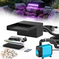 POPOSOAP 8" Pond Waterfall Spillway Filter Kit, 304 Stainless Steel Water Blade Weir with 7-Colour LED Lights & Remote, Quiet Pump, 9.84ft Hose for Ga