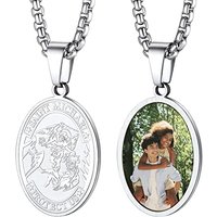 PROSTEEL Men Custom Photo Archangel St. Michael Necklace, Stainless Steel/Gold Plated/Black (Send Gift Box) Oval St. Michael-stainless