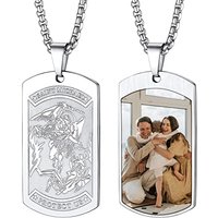 PROSTEEL Men Custom Photo Archangel St. Michael Necklace, Stainless Steel/Gold Plated/Black (Send Gift Box) Rectangle-St. Michael-silver