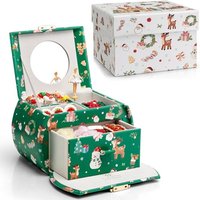 Vlando Christmas Gifts, Girls Jewellery Box with Ballerina, Music Box with Gift Box, for Kids, Childrens, Womens (Christmas Printed-Green) C.green