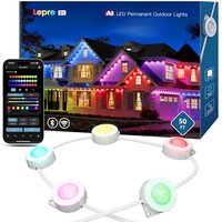 Lepro E1 AI Permanent Outdoor Lights 15m, Smart RGB+IC Eave Lighting with Tunable White, IP65 Waterproof Soffit LED Wall Wash, Works with Alexa, Perso