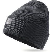 OUTDOOR SHAPING American Flag Embroidered Knit Cuffed Beanie for Men Women Tactical Winter Warm Hat One Size-M Black