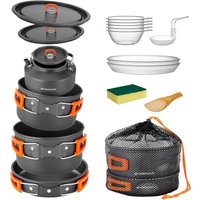 Odoland Camping Cookware Set Non-Stick Lightweight Camping Kettle Pots and Pans Mess Kit with Bowls Soup Spoon for Backpacking, Outdoor Cooking and Pi