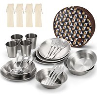 Odoland Camping Cutlery Set with Portable Pouch Case, Stainless Steel Tableware Kit Travel Utensil Set with Bag All-in-1 Flatware Kit for Hiking and P