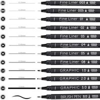 EYEYE Micro Fineliner Pens, Black Drawing Art Pens,12 Archival Pen Waterproof Ink Set Artist Supplies Archival Inking Markers Sketch Outline Pen, Prec