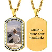 PROSTEEL Personalized Photo Tag Necklace for Women/Men, Full CZ Stone, Engraving Date/Text/Pictures with Chain-Send Gift Box 4-cz Square-gold