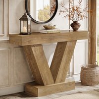 Tribesigns 105cm Console Table, Behind Couch Sofa Entryway Table with V-Shaped Legs, Living Room, Hallway, Foyer, Entrance, Brown