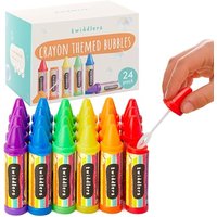 THE TWIDDLERS 24 Mini Bubbles for Kids Party Bags, Crayon Shaped Wands in 6 Colours, 8cm - Perfect as Bubbles Party Bag Fillers for Kids Multipack Wed