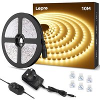 Lepro LED Strip Light Warm White 10M, 2000lm Dimmable LED Taple, 24V UK Plug in LED Strip with Dimmer Switch, 3000K Flexible Stick-on LED Lights for B