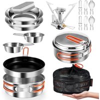 Odoland Camping Cookware Kit, Ceramic Non-Stick Cooking Set with Plates, Bowls, Forks, Knives, Spoons for Camping, Backpacking, Hiking, Picnics Campin
