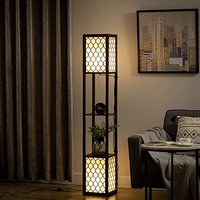 HOMCOM Floor Lamp with Shelves Tall Standing Lamp Dual Light Black | Modern, Fabric Lampshade, Chain Switch, for Living Room Bedroom, Bulb not Include