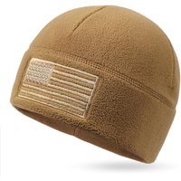 OUTDOOR SHAPING American Flag Fleece Watch Cap, USA Multi-Season Army Military Tactical Beanie, Winter Warm Beanie One Size-L Coyote Brown