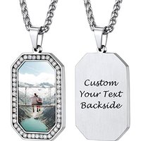 PROSTEEL Personalized Photo Tag Necklace for Women/Men, Full CZ Stone, Engraving Date/Text/Pictures with Chain-Send Gift Box 5-cz Square-silver