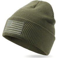 OUTDOOR SHAPING American Flag Embroidered Knit Cuffed Beanie for Men Women Tactical Winter Warm Hat M-L Army Green