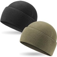 Outdoor Shaping 2 Pack Grid Fleece, Cuffed Beanie Watch Cap Waffle, Tactical Army Military Hat Multi-Season, Warm Lightweight Skull Cap, All-Weather O