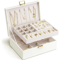 Vlando Jewellery Box, 2 Layer Jewellery Organiser with Removable Tray, Jewellery Storage Case for Necklace,Bracelets, Earring Storage Organiser, Gift