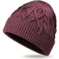 Outdoor Shaping Merino Wool Beanie, Unisex Cable Knit Hat, Daily Rib Cuff Beanie, Warm Winter Cap One Size Burgundy
