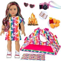 ZITA ELEMENT Unicorn Doll Camping Tent Set - 18 Inch Doll Tent, Placemat, Clothes, Accessories - Chocolate Cookies, Chicken Nuggets, Paper Campfire, E