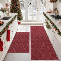COSY HOMMER 2 Pack Nonslip Kitchen Rug Set, 100% Polyester Absorbent Soft Kitchen Floor Mats Carpet Rug Mat Runners,Machine Washable & Anti-skid TPR B