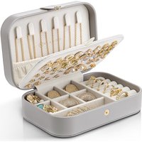 Vlando Travel Jewellery Box, PU Leather Travel Jewellery Organiser for Rings, Necklaces, Bracelets,Earring Organiser,Gifts for Women,Grey