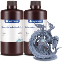 ANYCUBIC Water Washable 2.0 3D Printer Resin, 405nm High Precision and Anti-Yellowing 3D Resin, High Resilience, Easy Post-processing Photopolymer Res