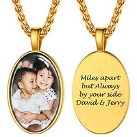 PROSTEEL Personalized Photo Tag Necklace for Women/Men, Full CZ Stone, Engraving Date/Text/Pictures with Chain-Send Gift Box 3-oval-gold