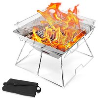 Odoland BBQ Fire Pit Portable Campfire Pit Collapsible Camping Grill Stainless Steel Barbecue for Camping Picnic Terrace Garden w/Carrying Bag L (43 *