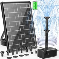 POPOSOAP 8W Solar Pond Pump with Built-in 3600mAh Battery Backup, Solar Powered Bird Bath Fountain with Dry-Run Protection & 8 Nozzles 5ft Tubing for