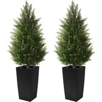 Artificial Trees Outdoors, 4ft Large Fake Plants 2 Pack Topiary Tree Faux Cedar Plant with Pot, Potted Evergreen Shrubs for Front Door Garden Indoor H