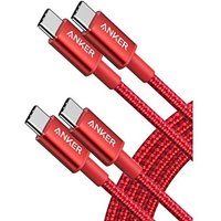 Anker USB C to USB C Charger Cable, New Nylon(6 ft, 2-Pack), 60W (3A) for iPhone 17/16/15, iPad Pro, Samsung Galaxy, MacBook Pro,and More(Red) 1.8M+1.