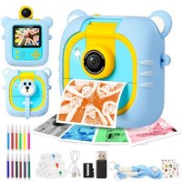 ARNSSIEN Kids Camera Instant Print, 7 Print Paper (4 Color: O/R/G/B+3 B&W), 2.4" Screen Instant Camera for Kids Ages 3-12,1080P, 180°Flip Lens,8GB Ca