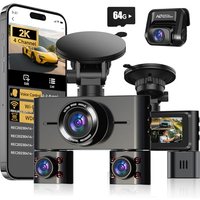 2K 4 Channel Dash Cam Front and Rear Inside, 360° View Car Camera 2K FHD, Dash Camera for Cars Built-in Wi-Fi, Dashcam with 64GB Card, Voice Control,