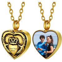 PROSTEEL Customized Photo Memorial Cremation Ashes Urn Pendant Necklace -Stainless Steel Gold Plated Keepsake Jewelry claddagh-golden