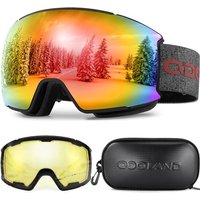 Odoland OTG Ski Goggles Set with Detachable Lens, Interchangeable Lens, Anti-Fog 400 UV Protection Snow Goggles for Men and Women, Helmet Compatible V