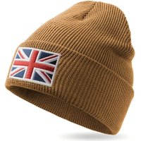 Outdoor Shaping UK Flag Embroidered Knit Cuffed Beanie for Men Women Tactical Winter Warm Hat Camel