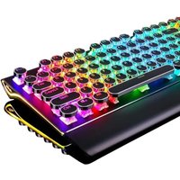 RK ROYAL KLUDGE Typewriter Gaming Keyboard Retro Mechanical Keyboard RGB Backlit,108 Keys Full Anti-Ghosting Round Keycaps, Detachable Wrist Rest LED