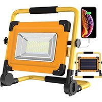 100W Solar 120 LED Rechargeable Work Light, Portable Floodlight 4 Modes Jobsite Construction Lights with Stand, 14000mAH Power Bank Waterproof Spotlig