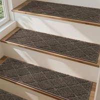 COSY HOMEER 4 pcs Full Edge Wrapping Stair Treads,70x22 CM Non-Slip Carpet Mat for Indoor Stairs, Single Color Polyester Stair Tread Runners Pads for