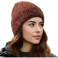 OUTDOOR SHAPING Fleece Lined Knit Cuffed Beanie Winter Hats for Women Men Soft Ski Skull Cap One Size Burgundy/Caramel